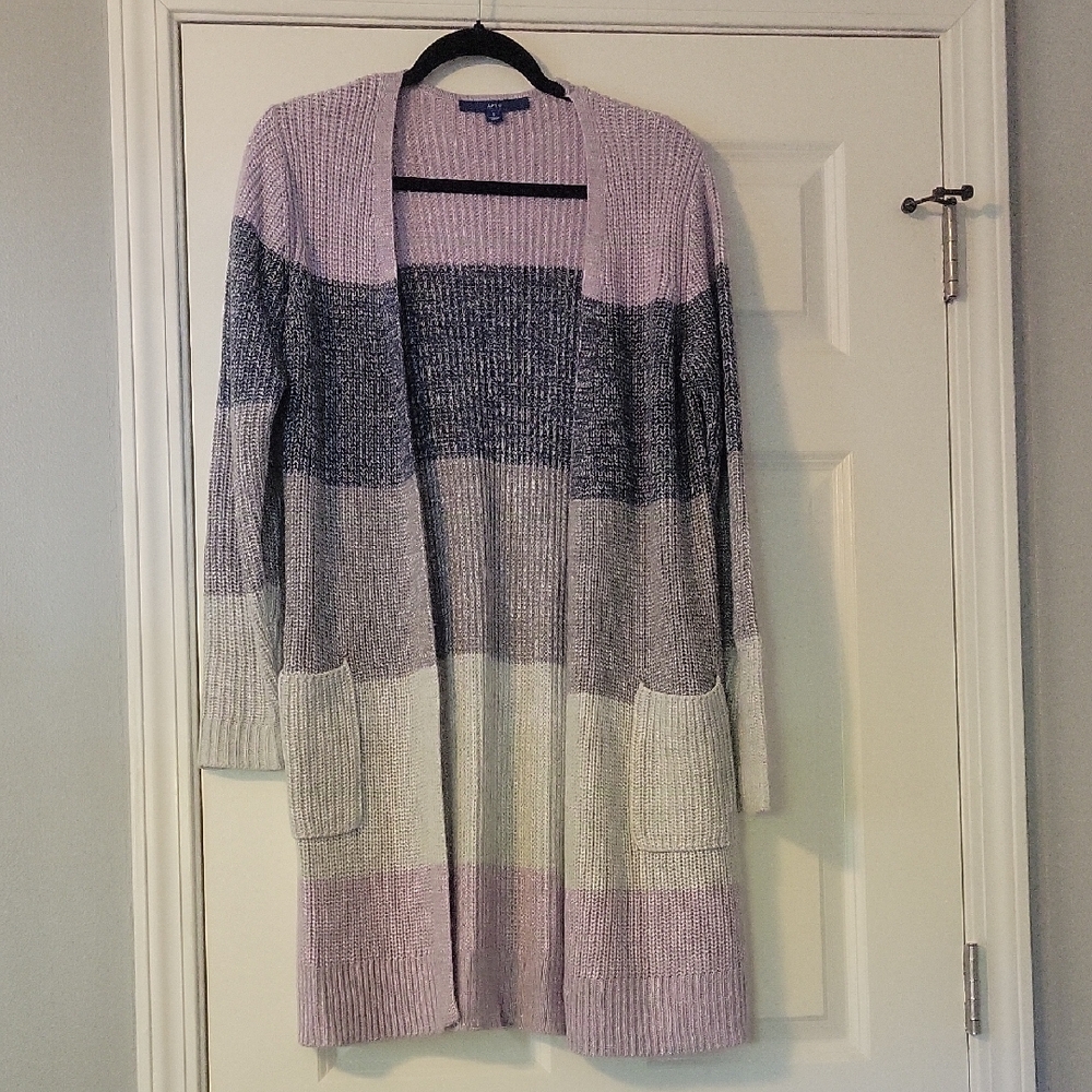 Apt. 9 Striped Cardigan in Purple, Gray, and Blue